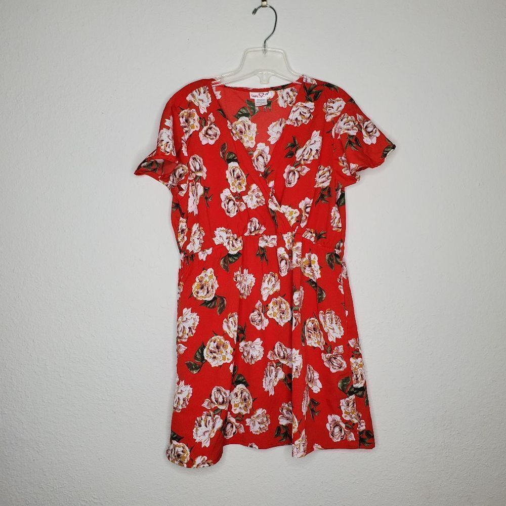 TIMES TWO red floral tunic top size M